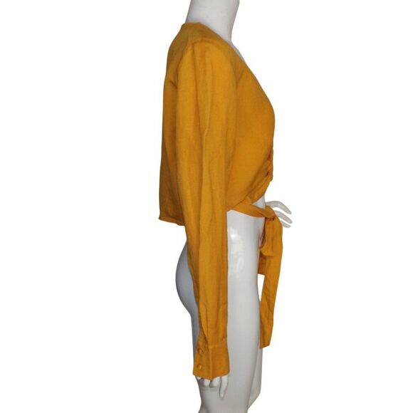 & OTHER STORIES Crop Top, 12, Yellow, Grommet/Strappy, Long Sleeve, V-neck Linen - Picture 11 of 16